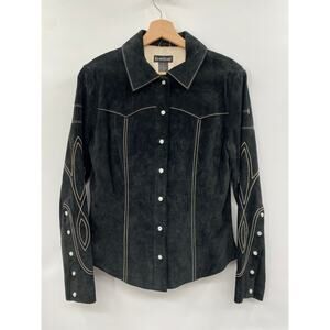 Vintage suede leather bebe M stitched western pearl snap